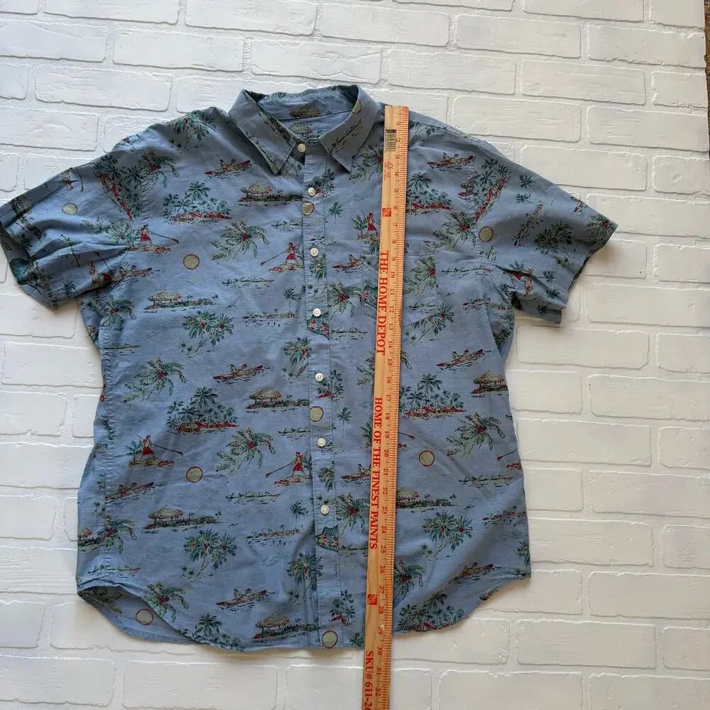J.CREW Men's Lightweight Cotton Hawaiian Print Chambray Short Sleeve Shirt sz XL
